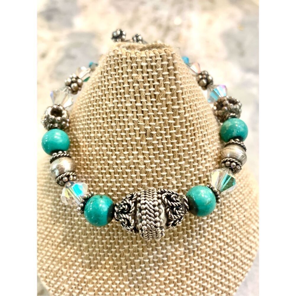 Vintage Turquoise Howlite with Bali Sterling Silver Findings Bracelet #southwest
